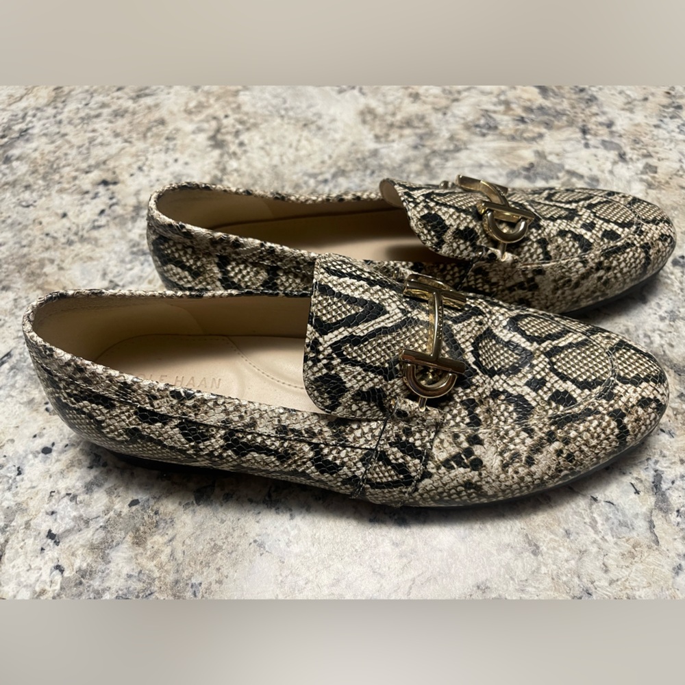 Cole Haan Black and Tan Loafers with Snakeskin Pattern